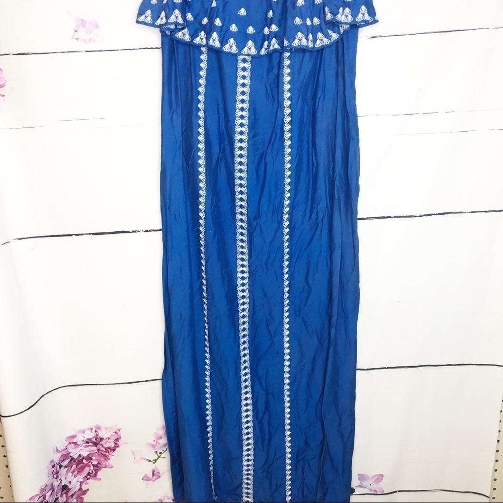 Vineyard Vines | Embroidered Strapless Maxi Blue Y2K Dress - Picture 7 of 8